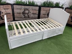 Timber Single Bed Frame 1000 x 2000 x 950mm Complete With 2no. Under Unit Mobile Draws, Please Note: