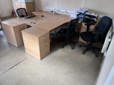 Various Office Furniture Comprising; 2no. Timber Desks, 3no. 3-Drawer Timber Pedestals, 3no.