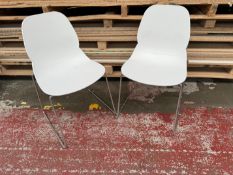 2no. White Plastic Chairs with Metal Frame. Please Note: There is NO VAT on the Hammer Price of this