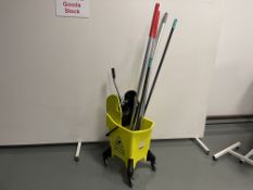 Mobile Mop Bucket & Various Mops as Lotted