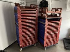 Approx 47no. Bread Crates with 3no. Steel Frame Crate Trolleys