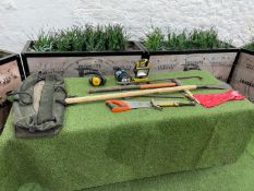 Quantity of Various Tools Comprising; Handsaw, 2no. Torches, Hammer, Sledgehammer, Ear Defenders &