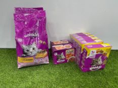 Whiskas Cat Food Comprising; 2no. Chicken 3.8kg, 2no. 12 Pack Pure Delight in Jelly Multipack & 6no.