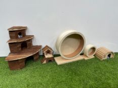 Trixie Timber Hamster Toys Comprising; 2no. Wheels & 2no. Houses. PLEASE NOTE: Collections by
