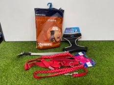 Large Dog Sundries Comprising; Ancol Muddy Paws Coat, Ancol Harness, Doodlebone Harness,