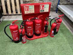 4no. Water Fire Extinguisher & 3no. Carbon Dioxide Fire Extinguisher, Complete With Stand. PLEASE