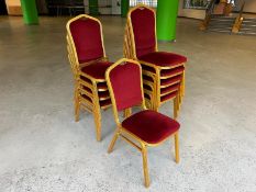10no. Red & Gold Coloured Stacking Banqueting Chairs. Please Note: Auction Location - Bay Studios,