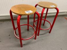 2no. Red Steel Frame Stackable Stools, 620mm High & 320mm Dia. Please Note: Auction Location - Bay