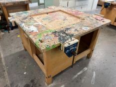 Timber Heavy Duty Workbench 1220 x 1220 x 800mm, Complete With; 4no. 180mm Vices & Undercounter