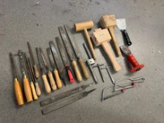 Quantity of Workshop Woodworking Hand Tools Comprising; Chisels, Mallets, Saws, Scrapers etc. Please