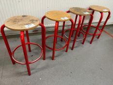 4no. Red Steel Frame Stackable Stools, 620mm High & 320mm Dia. Please Note: Auction Location - Bay