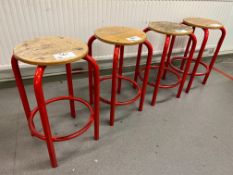 4no. Red Steel Frame Stackable Stools, 620mm High & 320mm Dia. Please Note: Auction Location - Bay