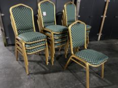 12no. Green & Gold Coloured Metal Frame Stacking Banqueting Chairs. Please Note: Auction