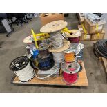 Pallet of Asst. Wire, Electrical Panel, Reel Stand, Wire, Connectors, etc.