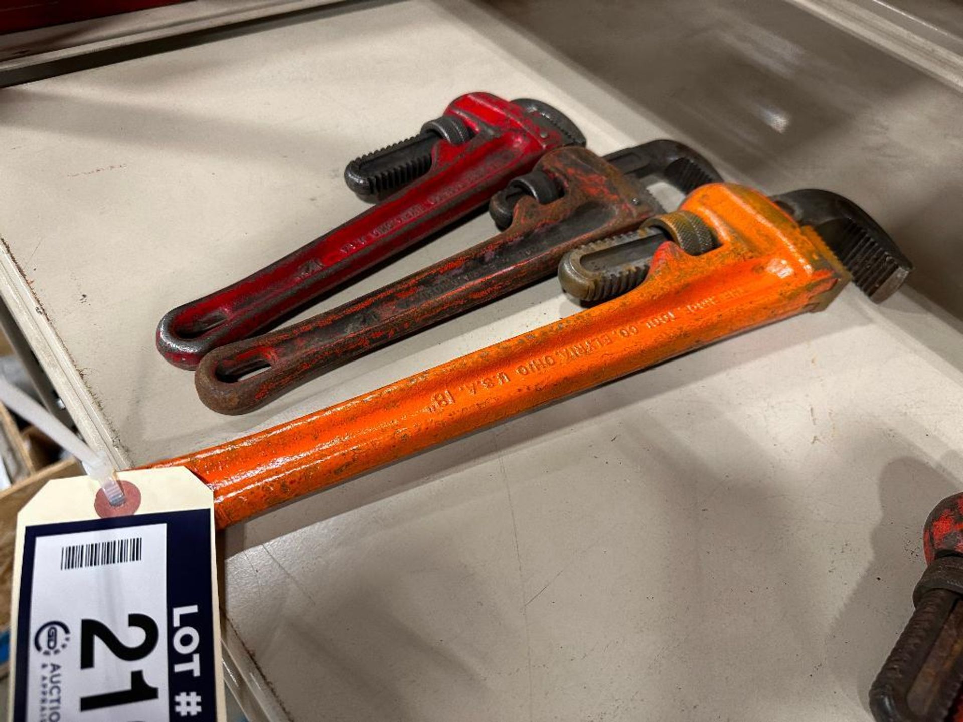 Lot of (1) 18" Steel Pipe Wrench and (2) 12" Steel Pipe Wrenches - Image 2 of 3