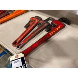 Lot of (1) 18" Steel Pipe Wrench and (2) 12" Steel Pipe Wrenches