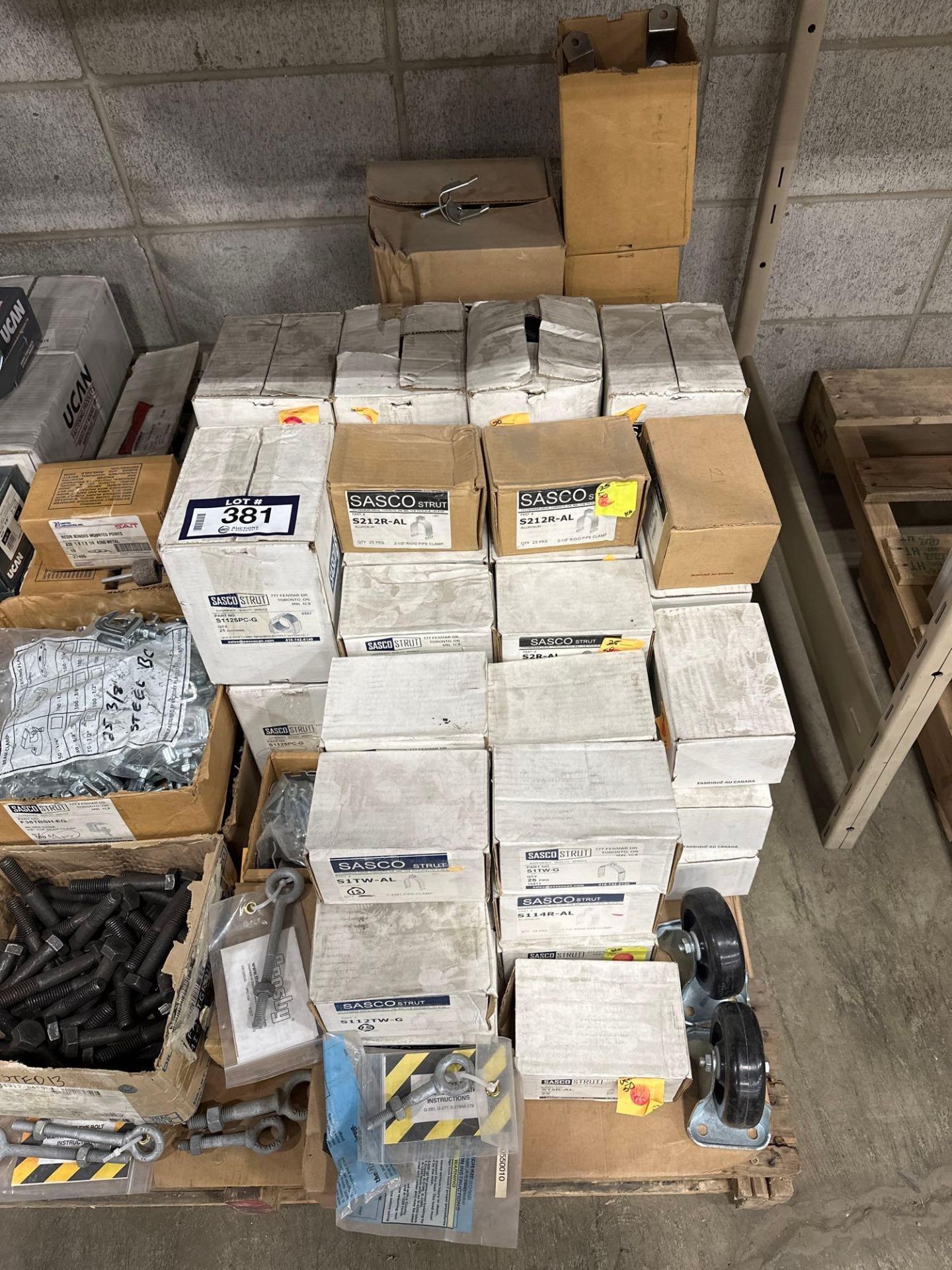 Pallet of Asst. Fasteners including Asst. Bolts, Pipe Clamps, Lag Shields, etc. - Image 6 of 6