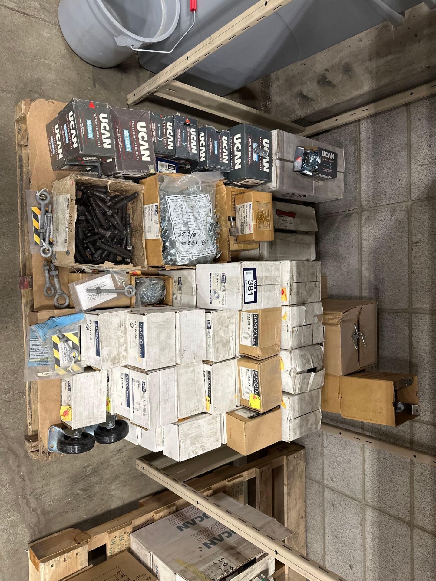 Pallet of Asst. Fasteners including Asst. Bolts, Pipe Clamps, Lag Shields, etc. - Image 4 of 6