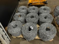 Lot of (9) 80lb. Rolls of Barbed Wire, Barb Spacing 6"