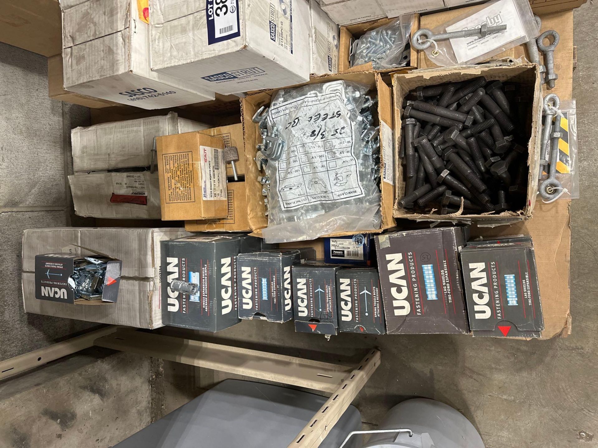 Pallet of Asst. Fasteners including Asst. Bolts, Pipe Clamps, Lag Shields, etc. - Image 5 of 6
