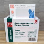 SYNGUARD NITRILE POWDER FREE BLUE EXAM GLOVES, SIZE SMALL - LOT OF 1000