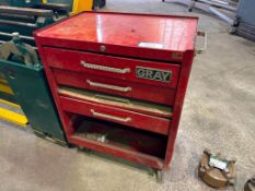 GRAY 3-Drawer Tool Chest w/ Asst. Lathe Tools, Cutters, Chucks, Keys, etc.