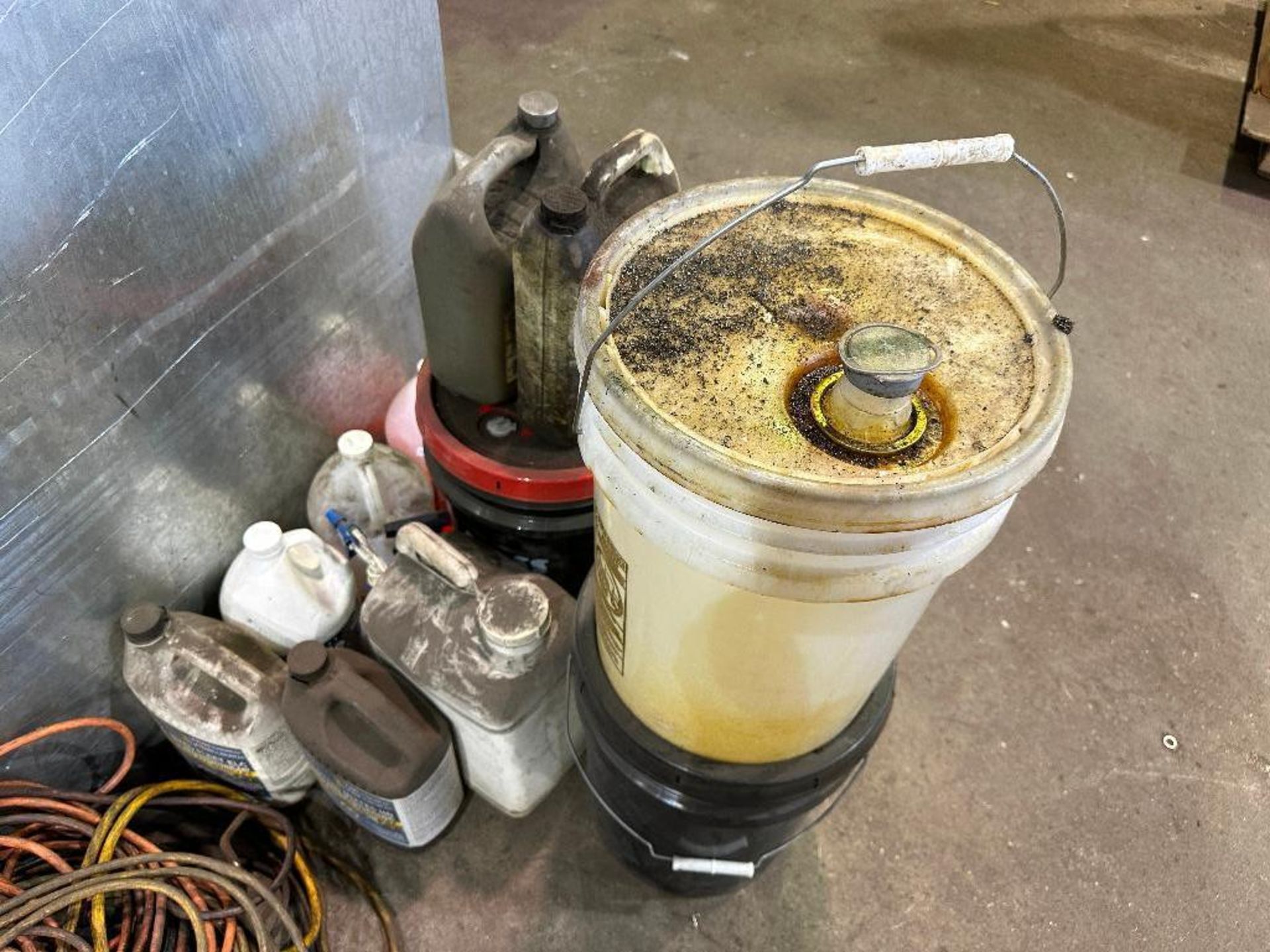 Lot of Asst. Fluids Including Lenox Band-Ade Fabricator Sawing Fluid, Oil, Hand Soap, etc.