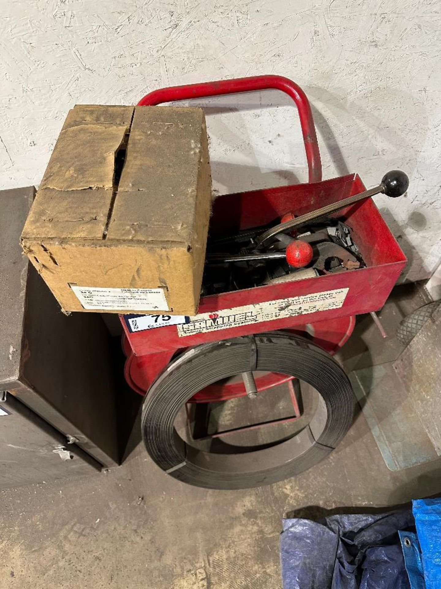 Steel Banding Cart w/ Tensioner, Crimper, Box of Clips, Steel Strapping, etc. - Image 2 of 4
