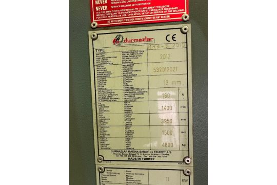 2013 Durma Plate Rolls HRB-3 2013 Roll Bending Machine 1400mm X 3950mm X 1500mm, 13mm Capacity, 220V - Image 10 of 11