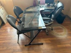 Lot of Glass Desk w/ Task Chair, (2) Folding Chairs