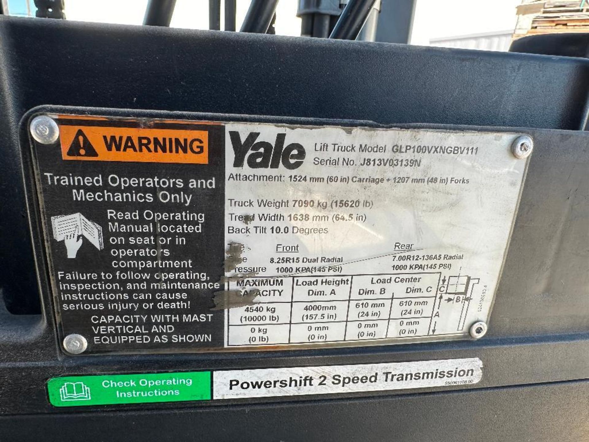 Yale GLP100VXNGBV111, 10,000lb. Capacity, 2,401hrs Showing - Image 10 of 10