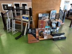 Lot of Asst. Product Display Stands, Eisel, Roll-Up Banner Stands, Metal Stands, etc.