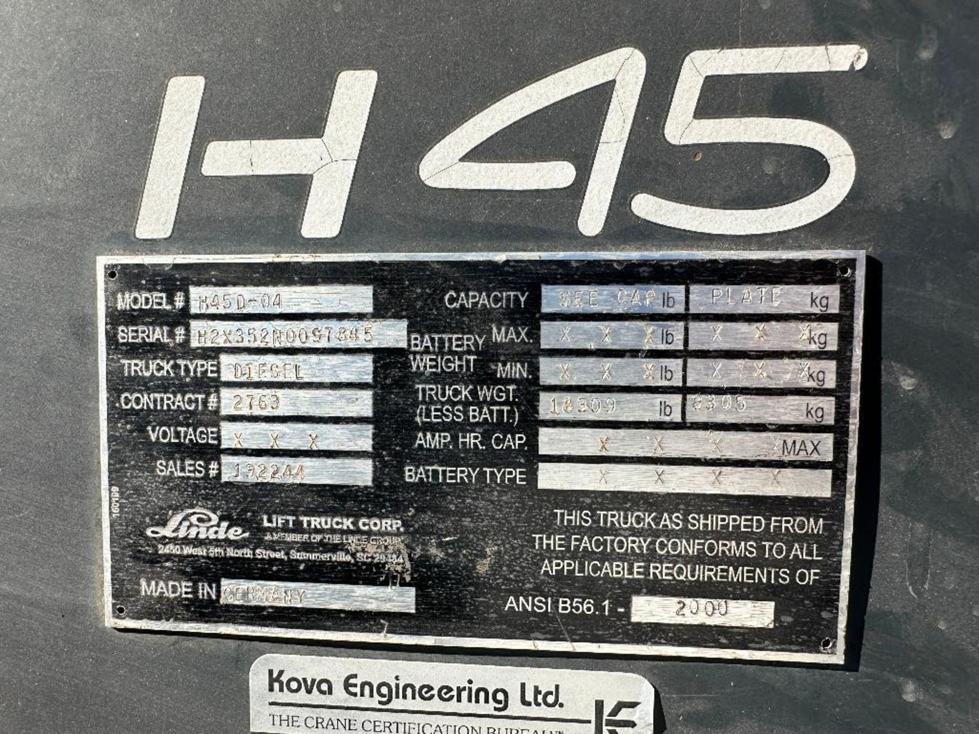 Linde H45D-04 Diesel Forklift 7,878hrs Showing - Image 7 of 9