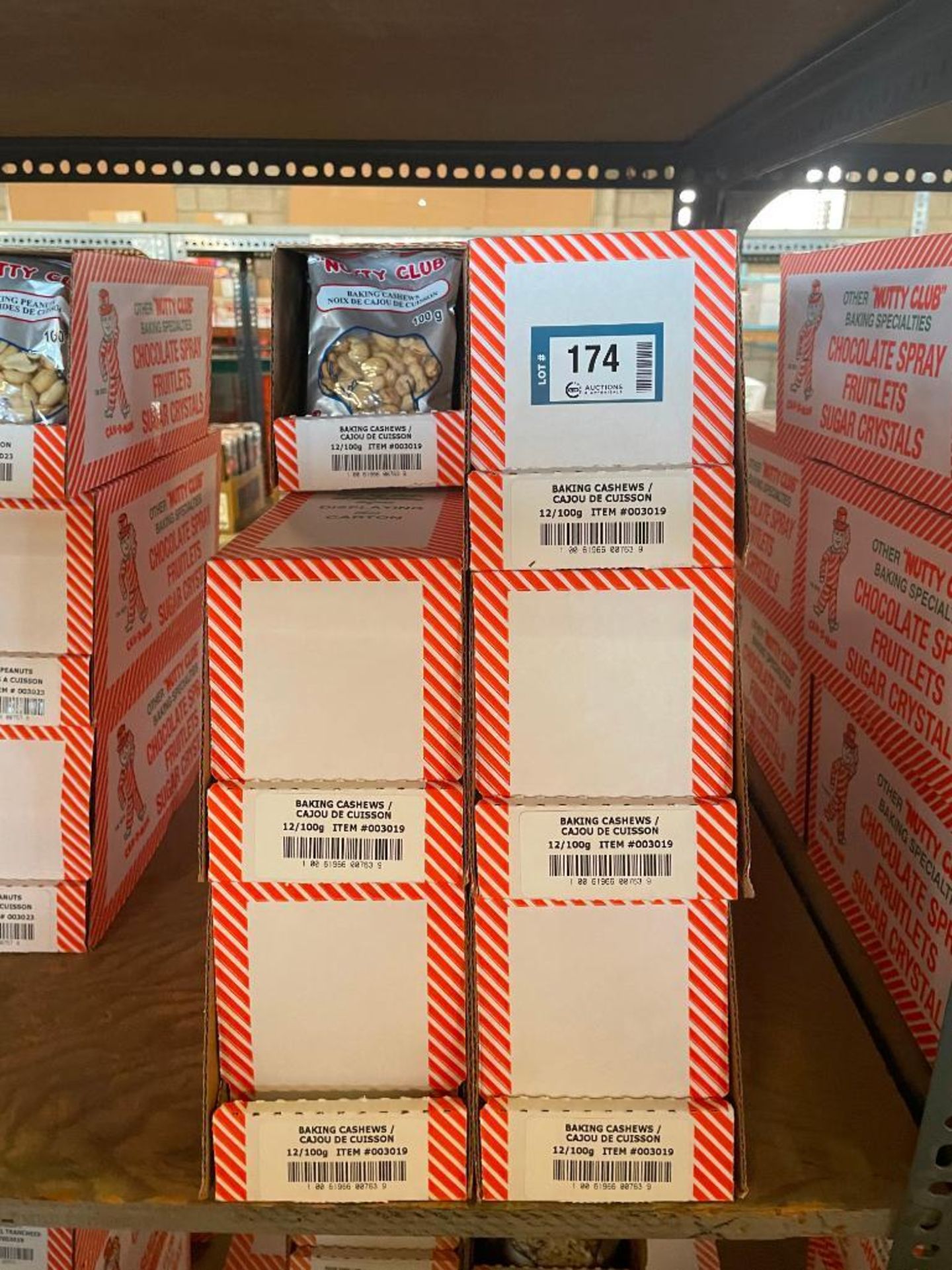(11) BOXES OF NUTTY CLUB BAKING CASHEWS, 12/100G BAGS PER BOX
