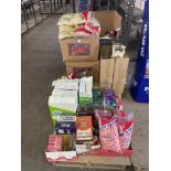 PALLET OF ASST. PRODUCTS INCLUDING: CANDY POPCORN, NERDS SOUR BIG CHEWYS, ROSS CHOCOLATES, PZAZZ