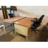60" X 30" SINGLE PEDESTAL DESK & 60" X 30" TABLE WITH (2) TASK CHAIRS