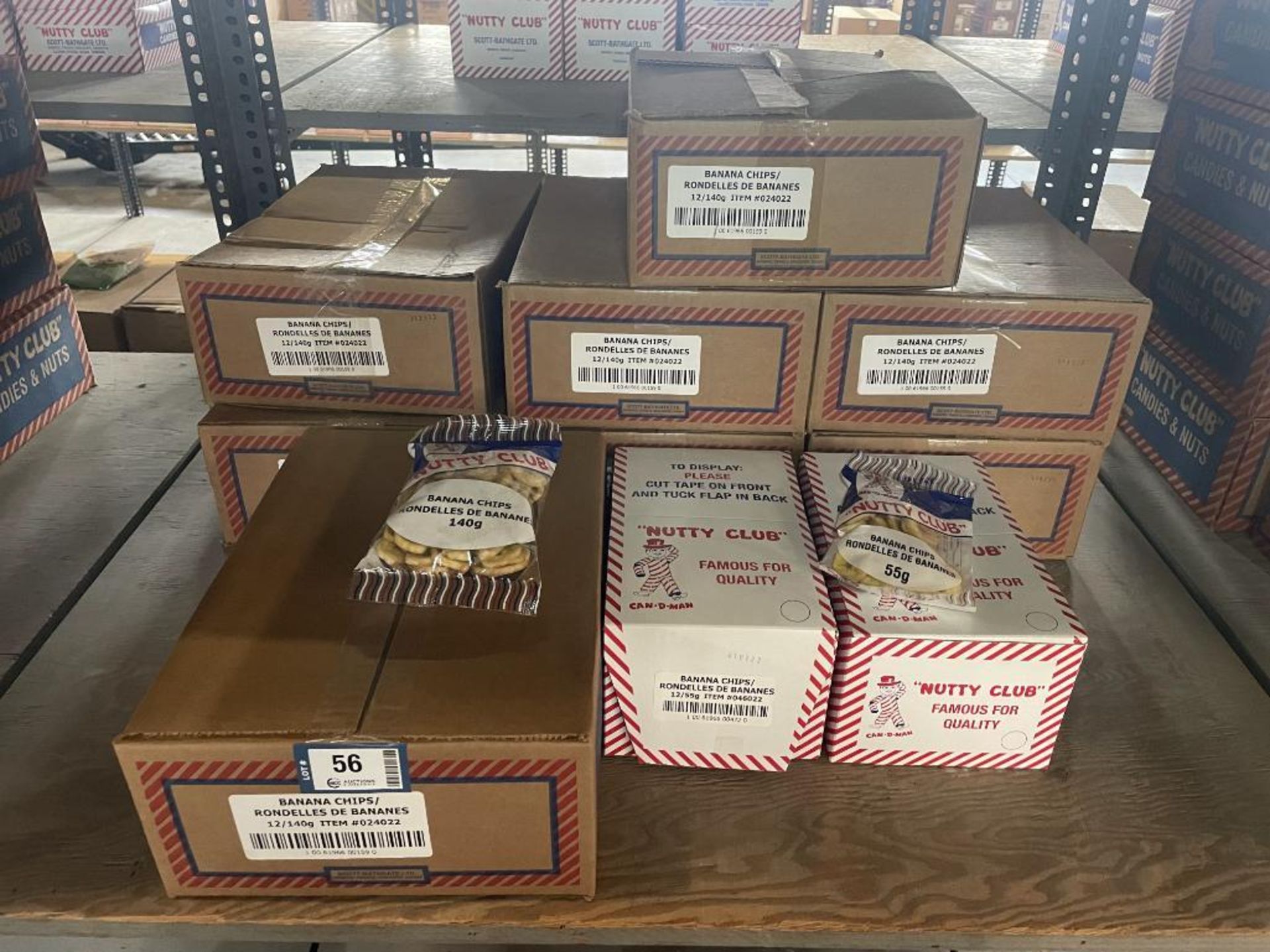 (9) BOXES OF NUTTY CLUB BANANA CHIPS, (7) 12/140G PER BOX & (2) 12/55G PER BOX