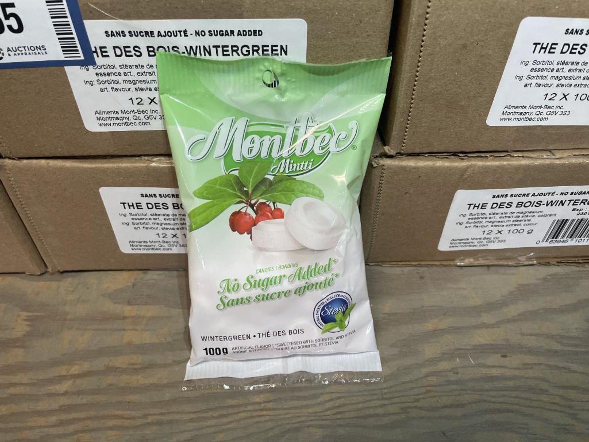 (6) CASES OF MONTBEC NO SUGAR ADDED WINTERGREEN MINTS, 12/100G PER CASE - Image 2 of 3