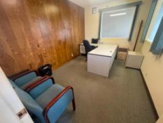 CONTENTS OF OFFICE INCL: L-SHAPED DESK, TASK CHAIR, (2) SIDE CHAIRS & ASST. FILING CABINETS