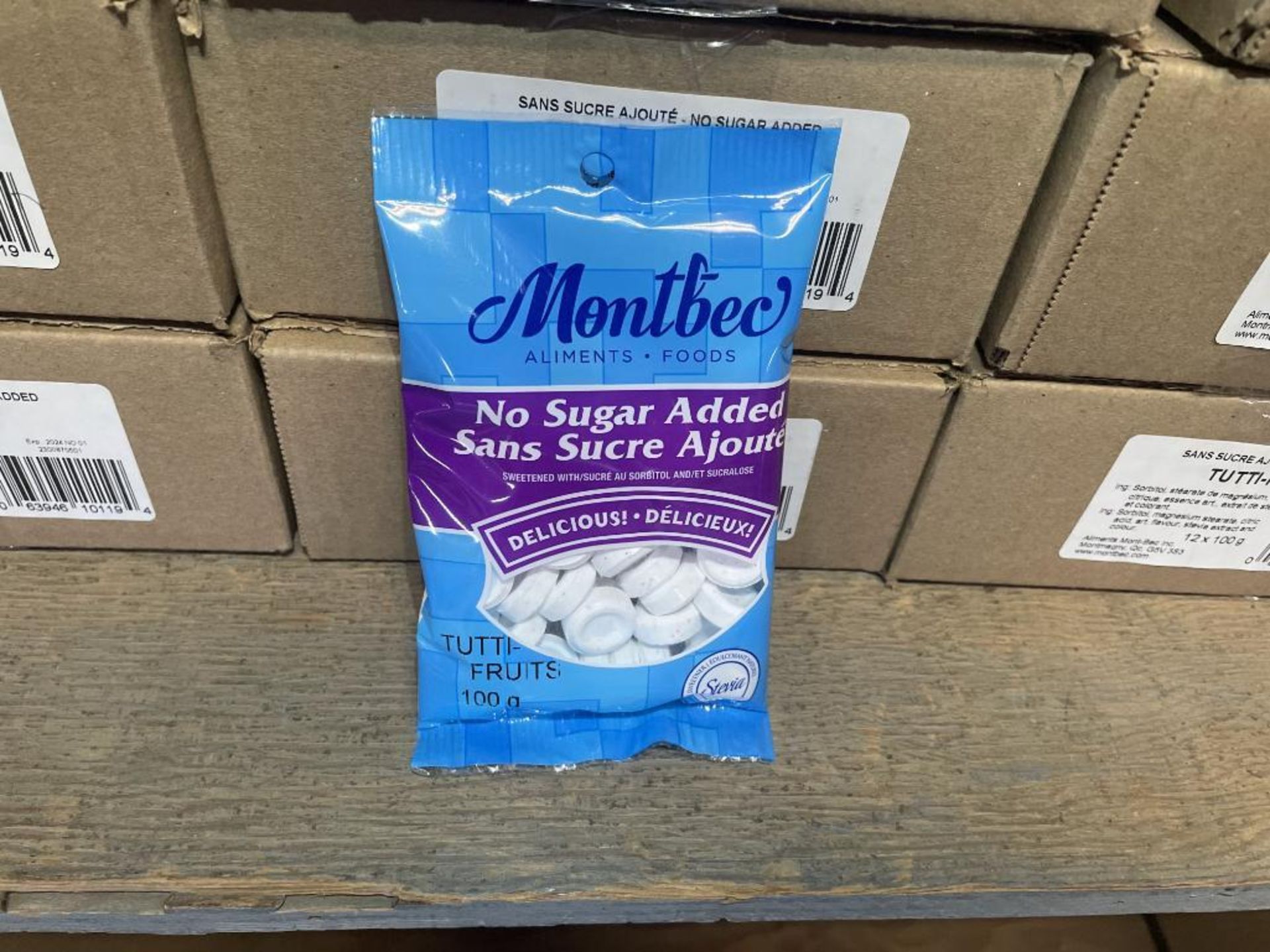 (8) CASES OF MONTBEC NO SUGAR ADDED TUTT-FRUITS MINTS, 12/100G PER CASE - Image 2 of 3