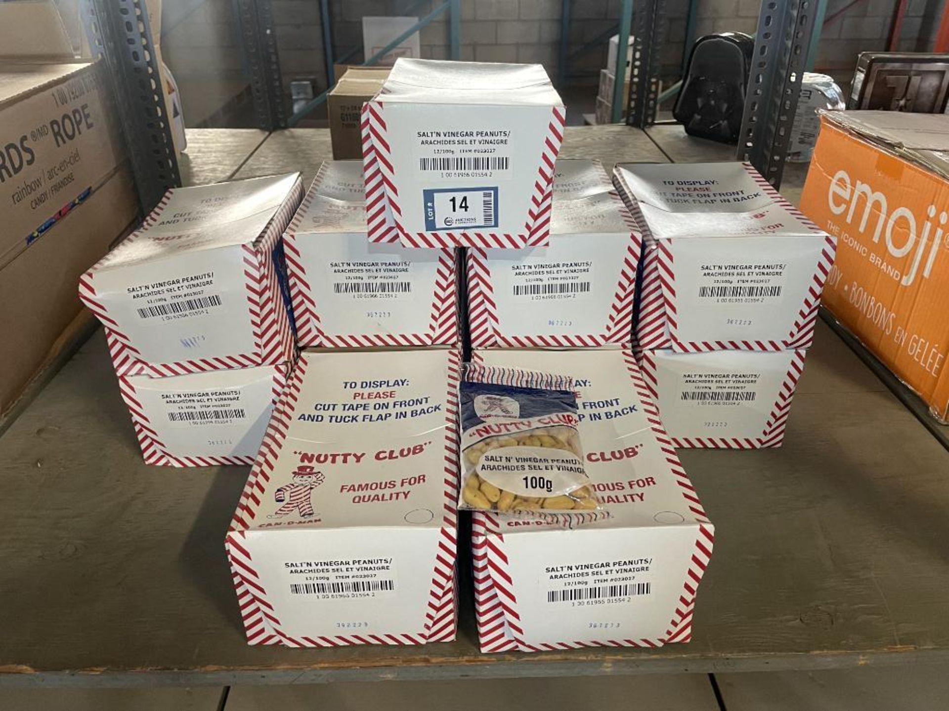 APPROX. (11) BOXES OF NUTTY CLUB SALT'N VINEGAR PEANUTS, 12/100G PER BOX