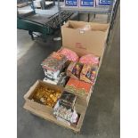 PALLET OF ASST. PRODUCTS INCLUDING:MILK CHOCOLATE COINS, FAMOUS CREAMY TOFFEE, PET SURPRISE, TAFFY &