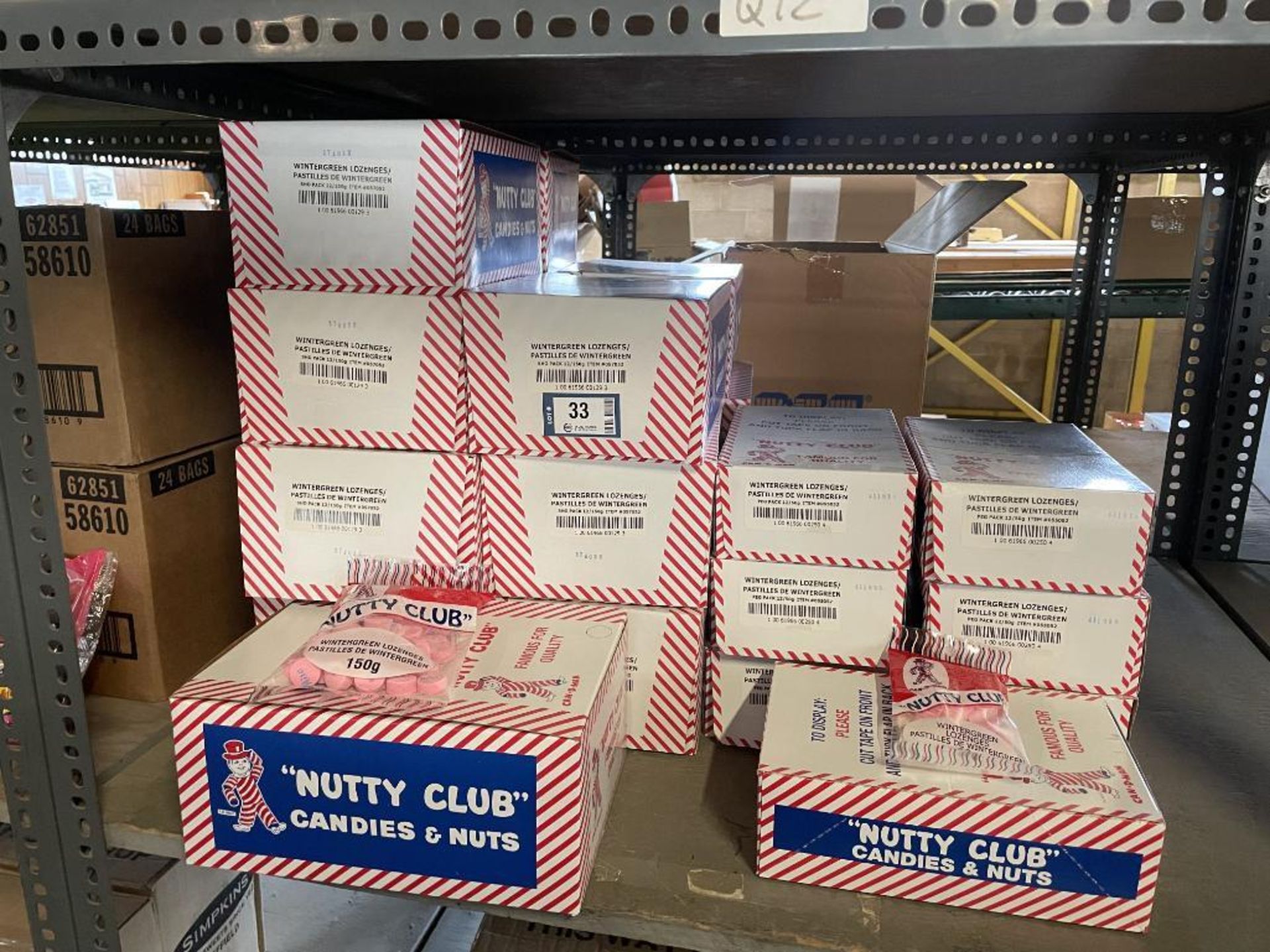 (22) BOXES OF NUTTY CLUB WINTERGREEN LOZENGES, (15) 12/150G PER BOX & (7) 12/50G PER BOX