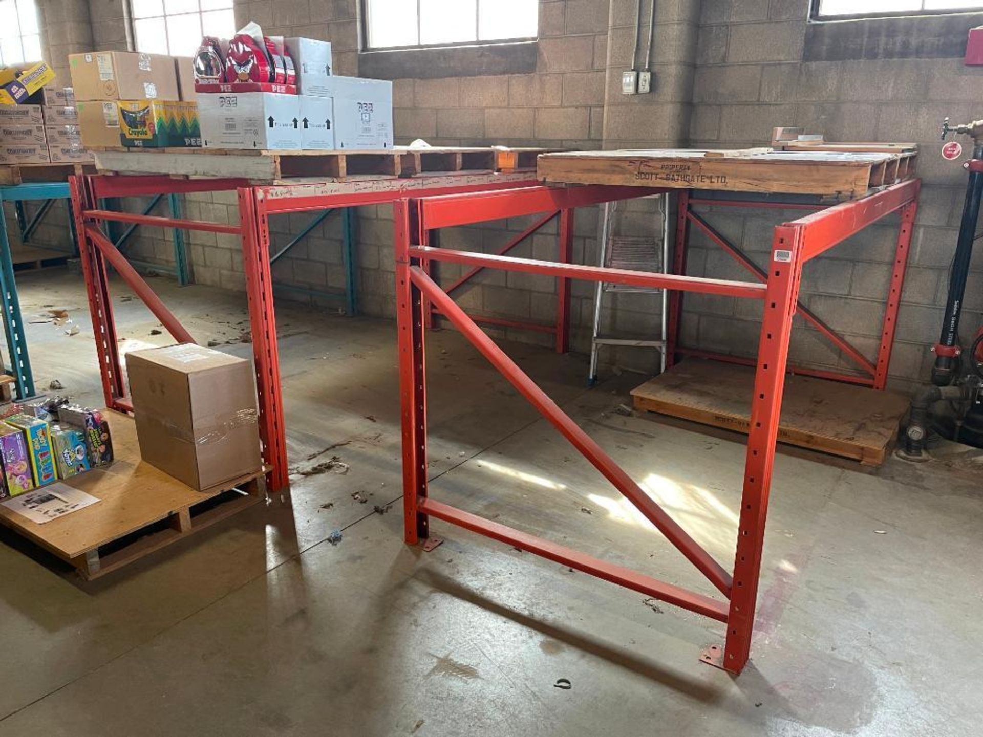 (4) SECTIONS OF ORANGE PALLET RACKING