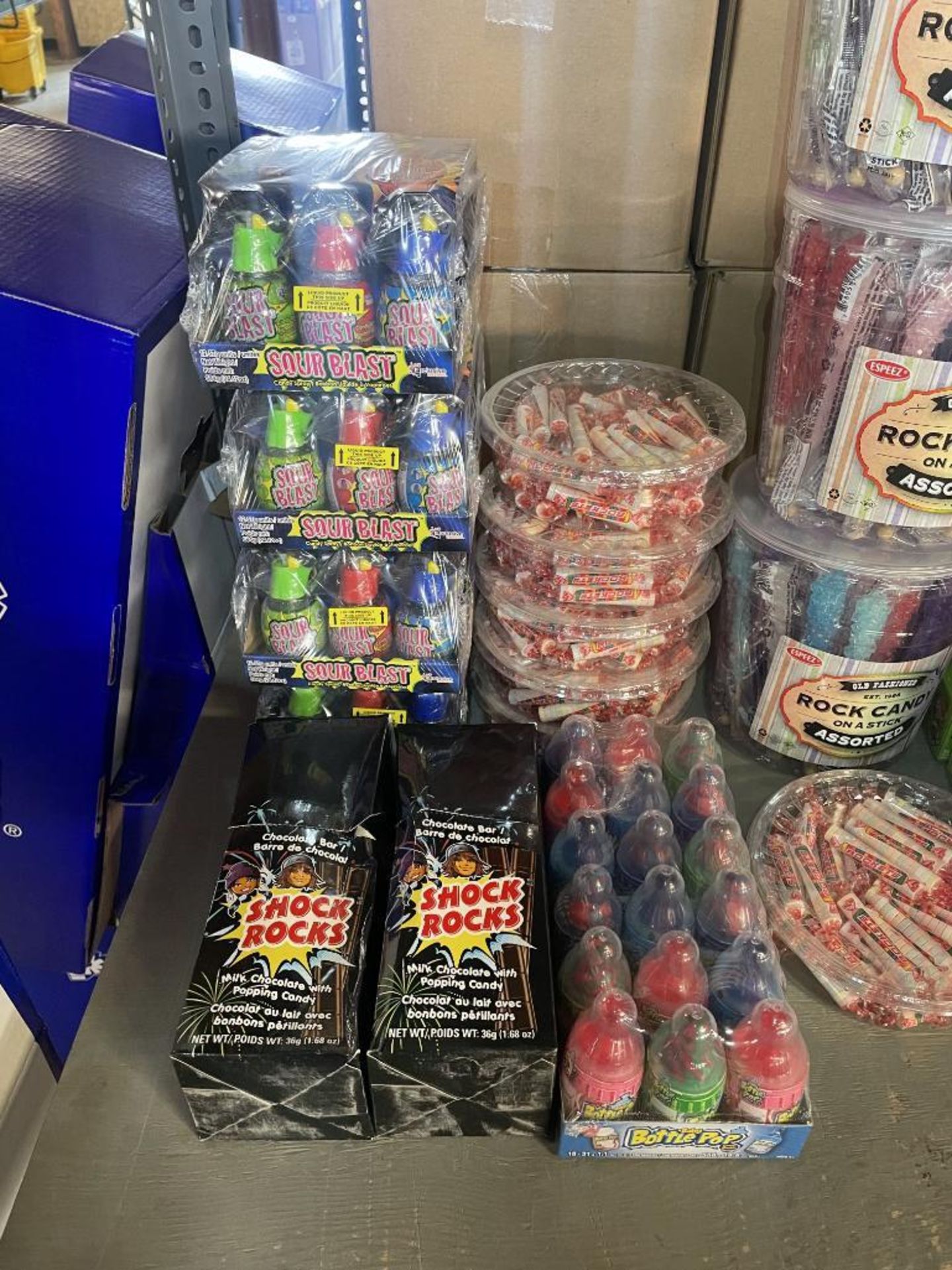 LOT OF ASST. CANDIES INCLUDING: BOTTLE POP, SOUR BLAST, ROCK CANDY, ROCKETS, SHOCK ROCKS & PEZ DISPE - Image 2 of 4