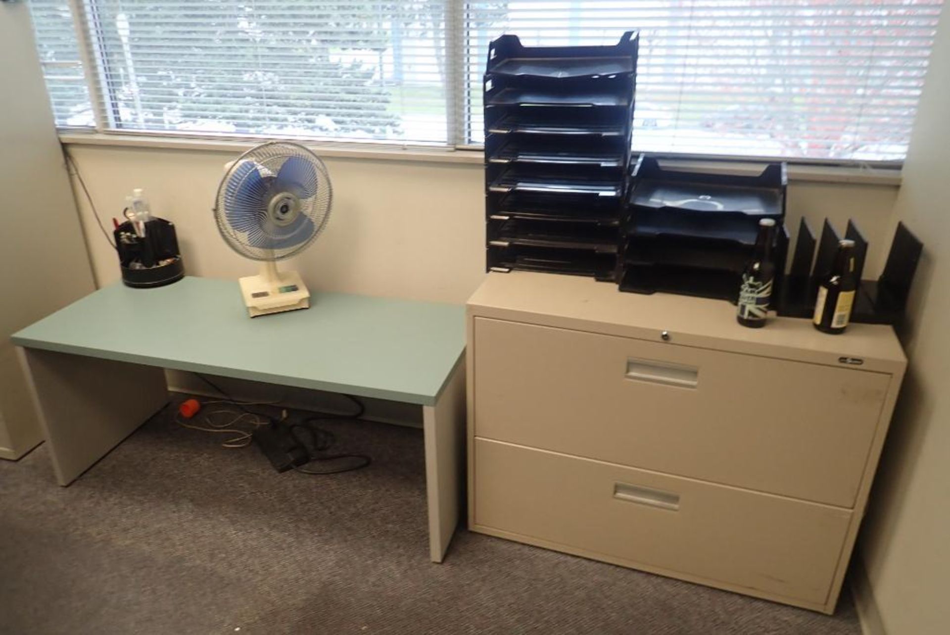 Lot of Desk, Task Chair, (3) File Cabinets, (2) Side Chairs, Asst. Office Supplies, etc. - Image 3 of 3