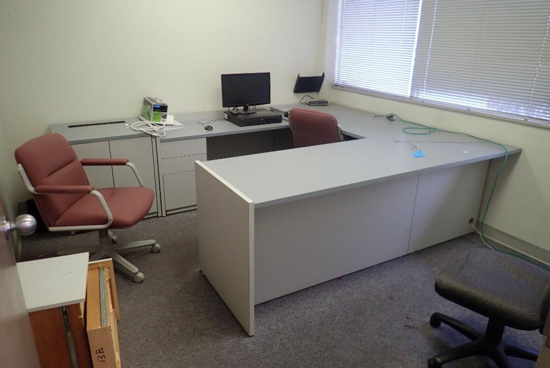 Lot of U-Shaped Desk, (2) Task Chairs, Steno Chair, NVR Security System- NO CAMERAS.