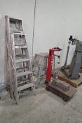 Lot of (2) Aluminum Step Ladders, Saw Horse and (2) Scales.