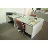 Lot of (4) Single Pedestal Desks, (2) Task Chairs and HP Officejet 4620 Printer.
