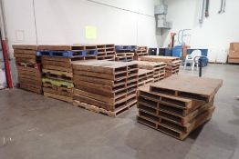 Lot of Approx. (150) Wooden Pallets, Wood Cart, etc.